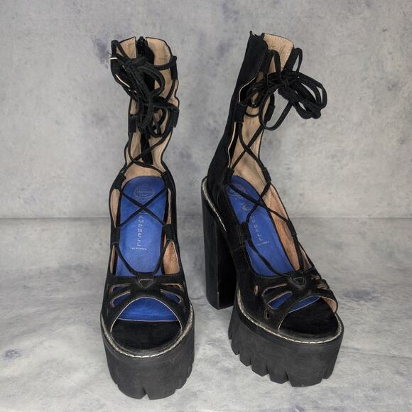 Jeffrey Campbell Adagio Suede Lace-Up Platform Heels in Black, Size 8.5 - Picture 3 of 11